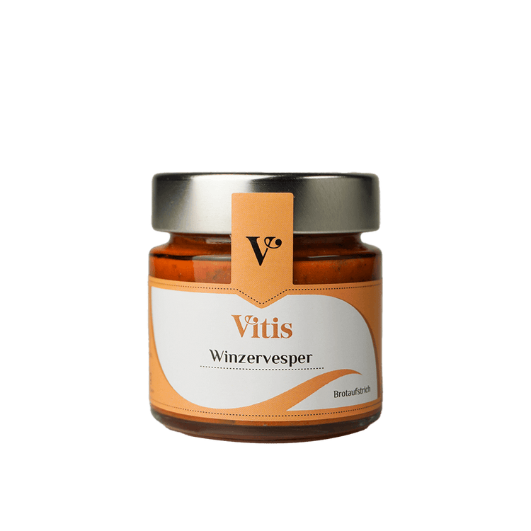 Ein Glas 120g Winzervesper Brotaufstrich von Vitis24.