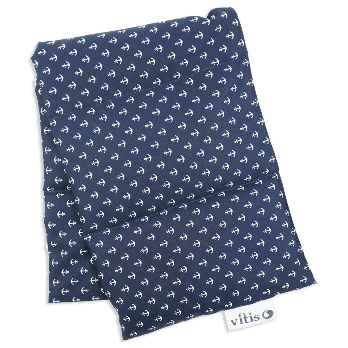 Ein großes Traubenkernkissen der Firma Vitis Traubenkern GmbH mit einem Anker Motiv.