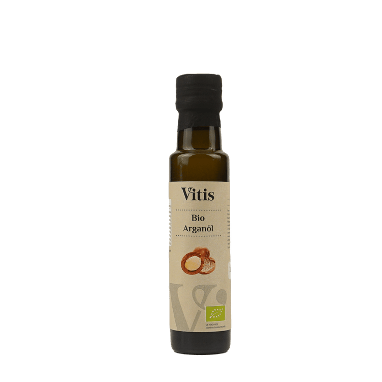 Eine Flasche 100ml Bio Arganöl von der Firma Vitis Traubenkern GmbH.