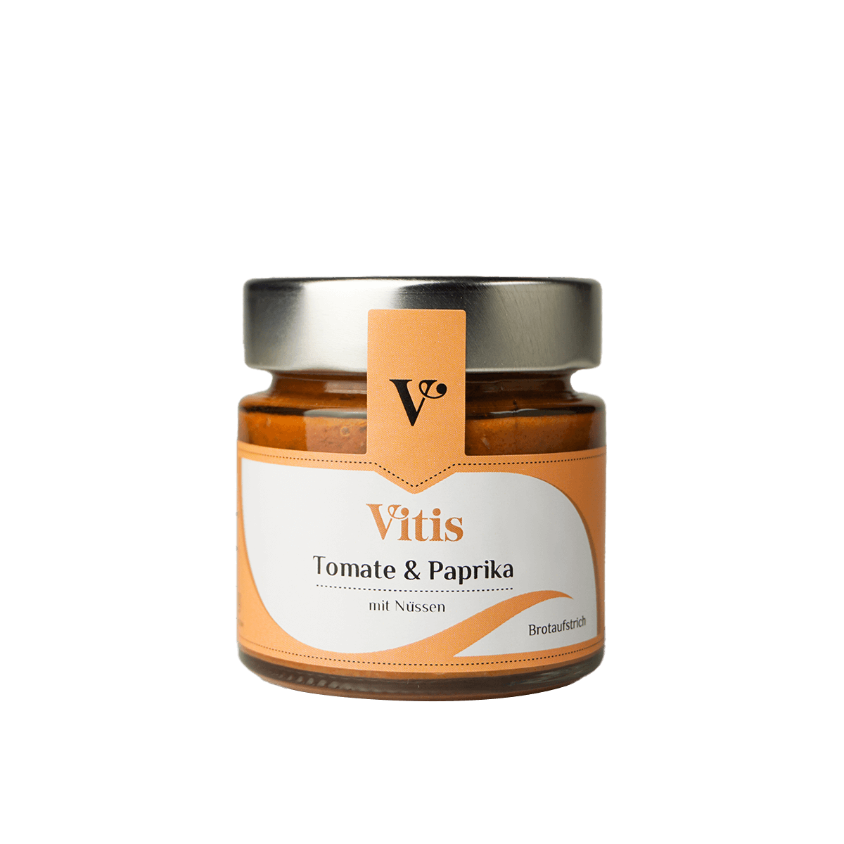 Ein Glas Bortaufstrich Tomate und Paprika mit Nüssen von Vitis24.