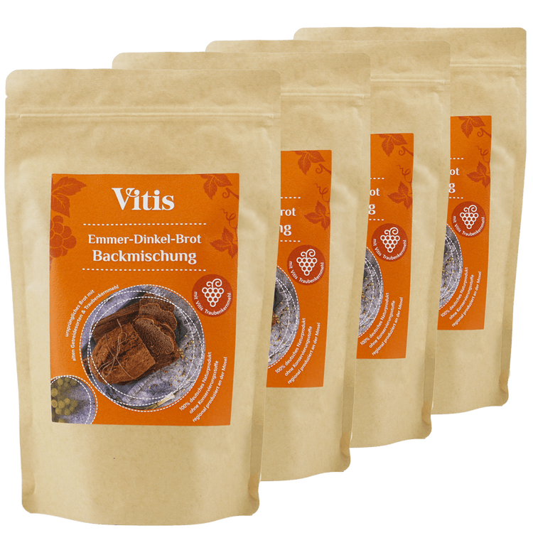 4x 500g Emmer Dinkel Brot Backmischung von der Firma Vitis Traubenkern GmbH.
