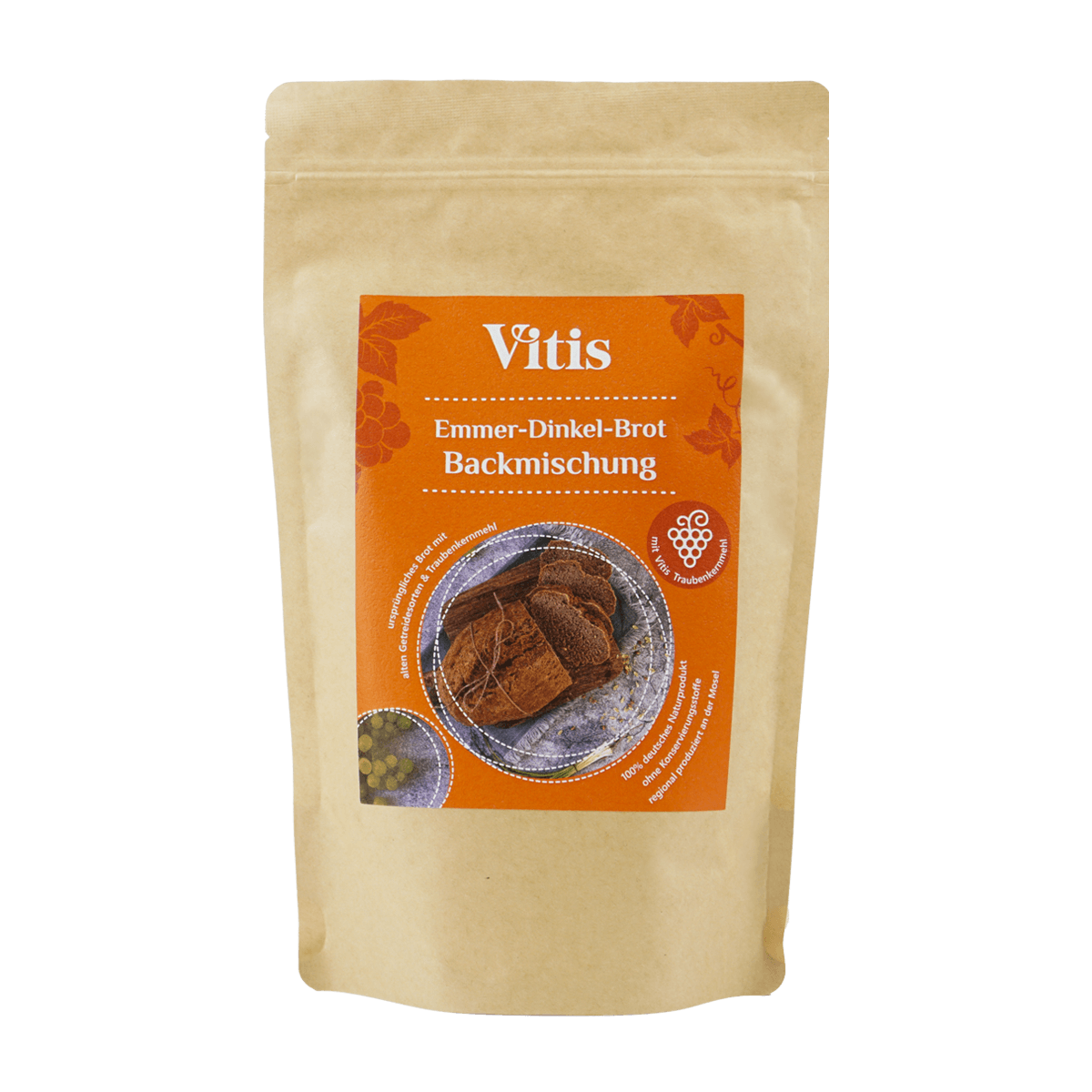 Eine 500g Packung Emmer Dinkel Brot BAckmischung von der Firma Vitis Traubenkern GmbH.