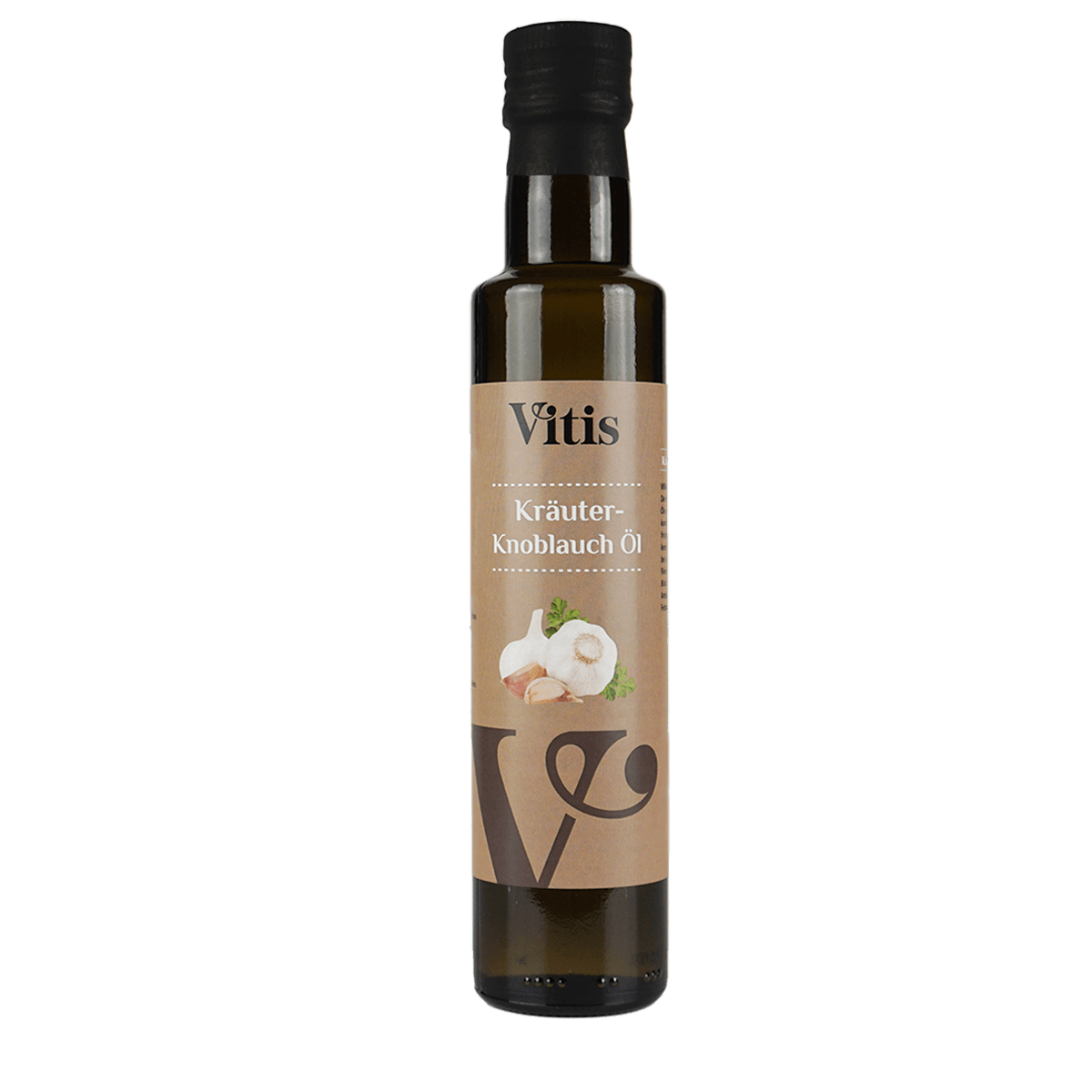 Eine Flasche Kräuter Knoblauch Öl von Vitis24.