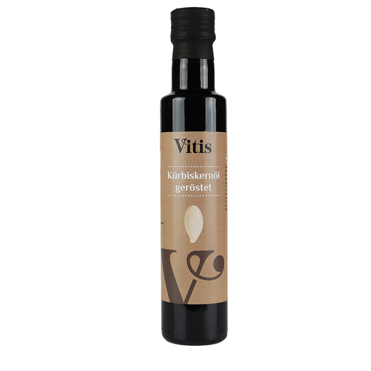 Eine Flasche Kürbiskernöl geröstet von Vitis24.