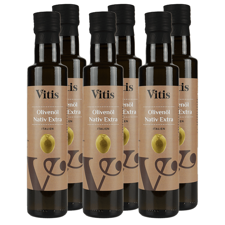 6 Flaschen a 250ml kaltgepresstes italienisches Olivenöl nativ extra von Vitis24.