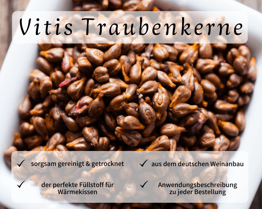 Traubenkerne von der Firma Vitis Traubenkern GmbH in einer weißen Schale.